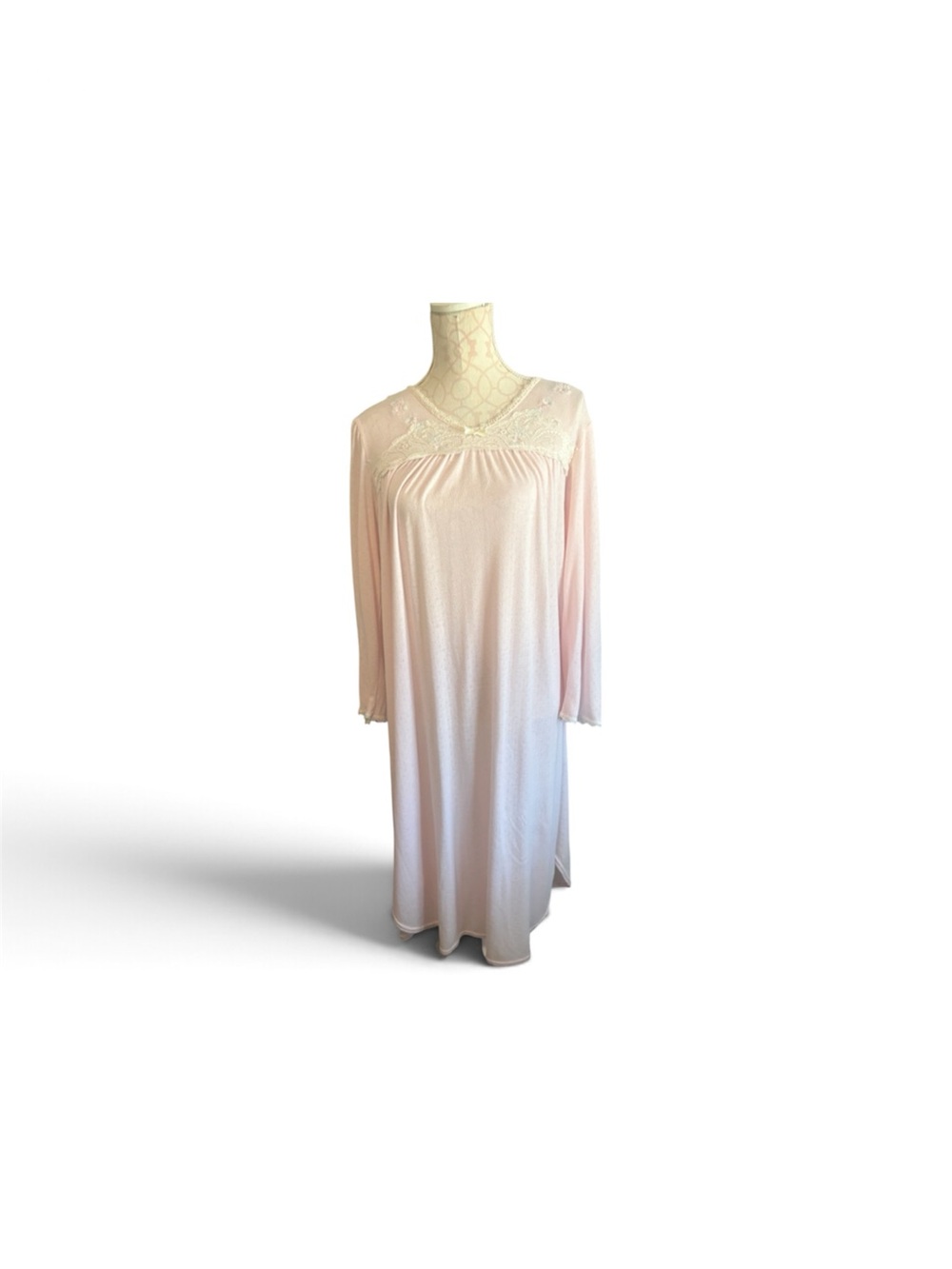 Miss Elaine Lace-Trim Long Sleeve Chemise - Light Pink